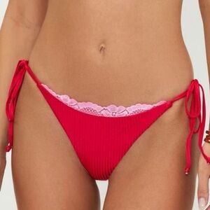 New! Beach Riot Soleil Red ribbed lace trim string Bikini Bottom 3951